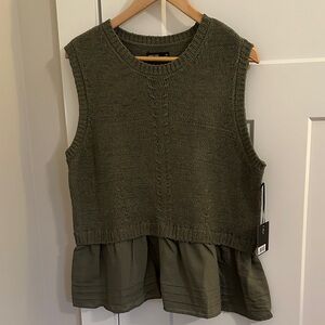 NWT Vera Wang Womens Olive Green 2-Fer Sleeveless Sweater Size XL Spring Summer